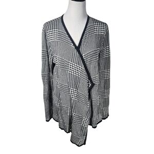 The Limited Size Large Black and White Houndstooth Knit Open Front Cardigan